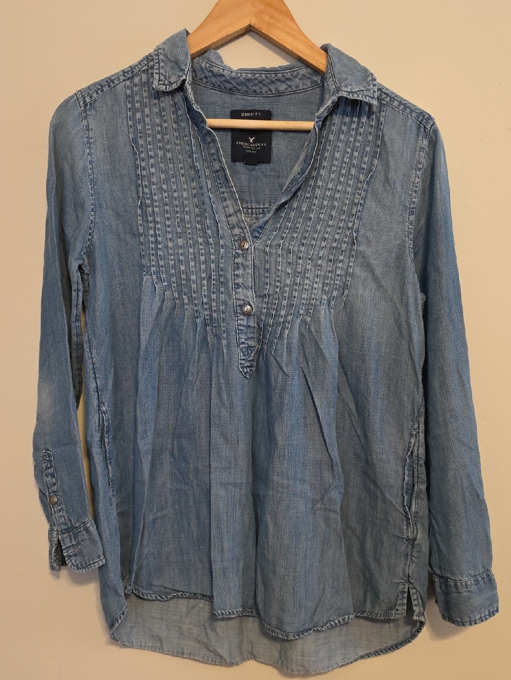 American Eagle Outfitters Light Blue Denim Pintuck Tunic